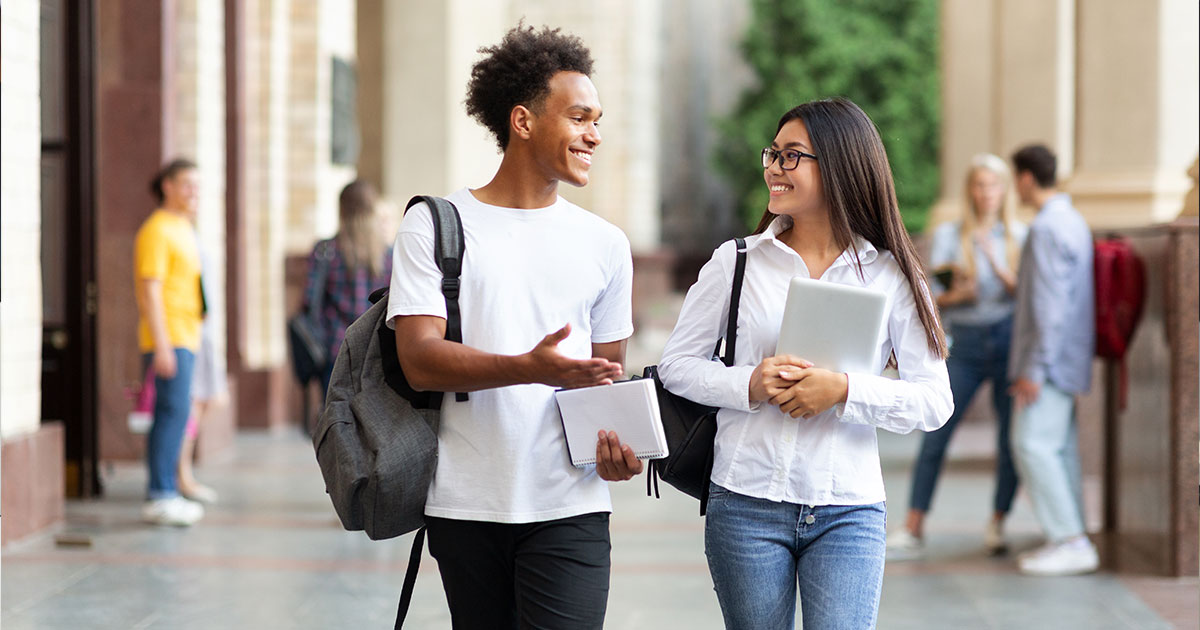 college students walking